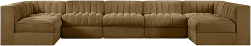 Rummi - Velvet Performance Fabric Upholstered 7 Piece Modular Sectional (With 2 Corner Chairs)
