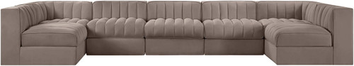 Rummi - Velvet Performance Fabric Upholstered 7 Piece Modular Sectional (With 2 Corner Chairs)