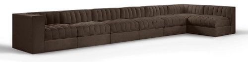 Rummi - Velvet Performance Fabric Upholstered 7 Piece Modular Sectional, L-Shaped (Right)
