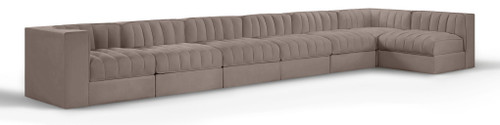 Rummi - Velvet Performance Fabric Upholstered 7 Piece Modular Sectional, L-Shaped (Right)