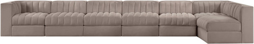 Rummi - Velvet Performance Fabric Upholstered 7 Piece Modular Sectional, L-Shaped (Right)