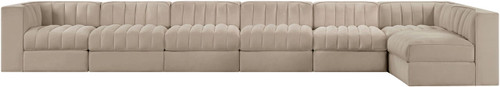 Rummi - Velvet Performance Fabric Upholstered 7 Piece Modular Sectional, L-Shaped (Right)
