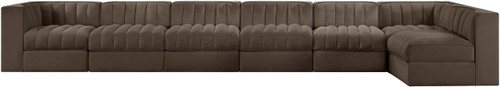 Rummi - Velvet Performance Fabric Upholstered 7 Piece Modular Sectional, L-Shaped (Right)