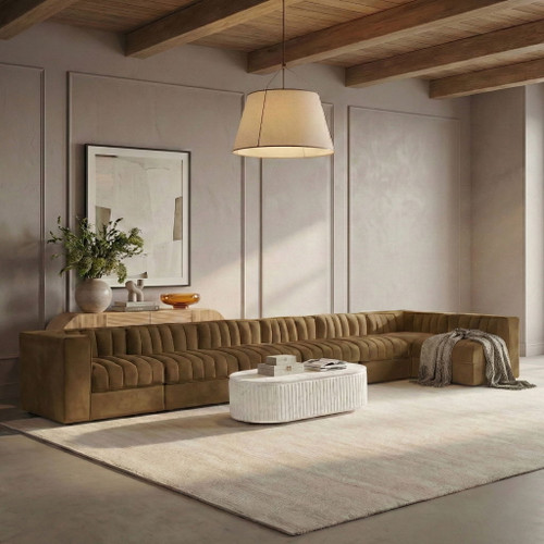 Rummi - Velvet Performance Fabric Upholstered 7 Piece Modular Sectional, L-Shaped (Right)