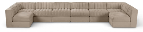 Rummi - Velvet Performance Fabric Upholstered 8 Piece Modular Sectional (With 2 Corner Chairs)