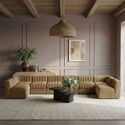 Rummi - Velvet Performance Fabric Upholstered 8 Piece Modular Sectional (With 2 Corner Chairs)