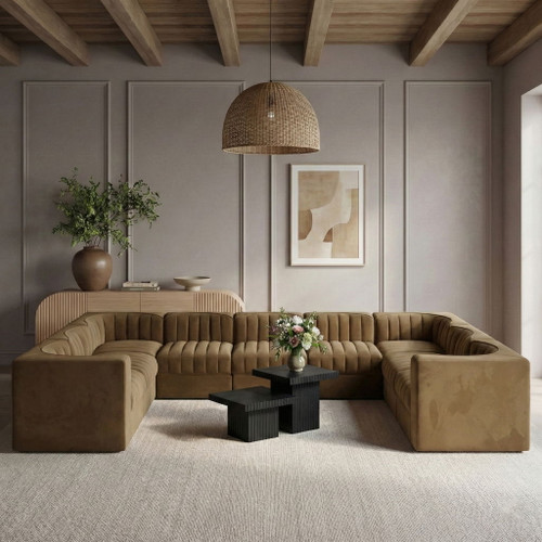 Rummi - Velvet Performance Fabric Upholstered 9 Piece Modular Sectional