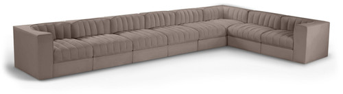 Rummi - Velvet Performance Fabric Upholstered 8 Piece Modular Sectional (With 3 Corner Chairs)
