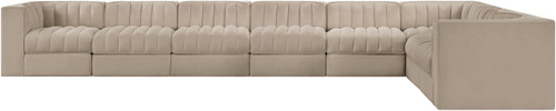 Rummi - Velvet Performance Fabric Upholstered 8 Piece Modular Sectional (With 3 Corner Chairs)