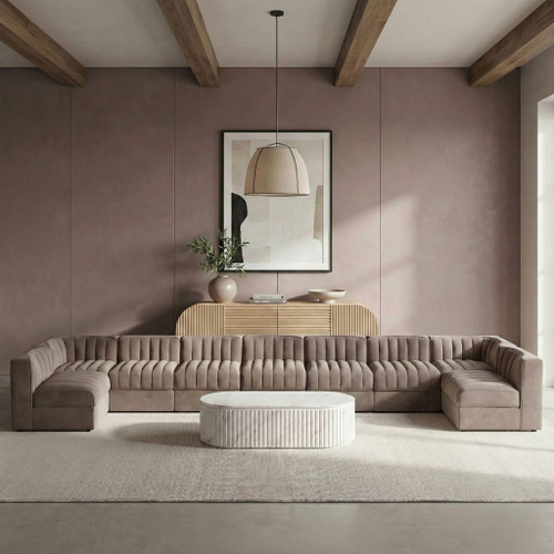 Rummi - Armless Velvet Performance Fabric Upholstered 9 Piece Modular Sectional