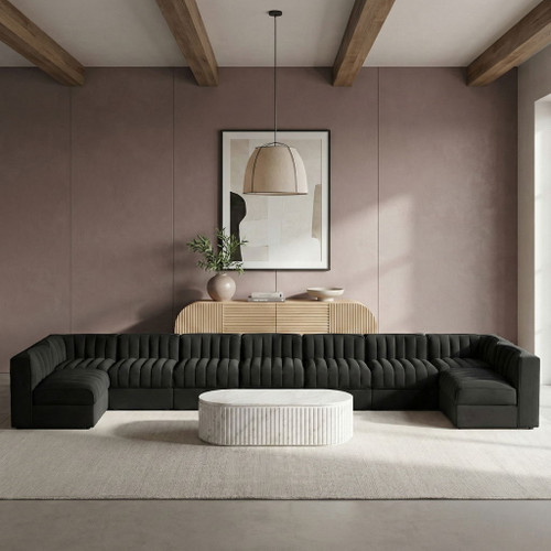 Rummi - Armless Velvet Performance Fabric Upholstered 9 Piece Modular Sectional