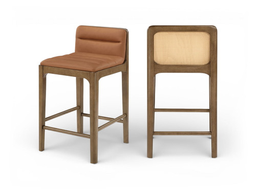 Ellis - Vegan Leather Upholstered Counter Stool (Set of 2) - Brown Base