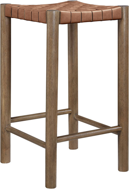 Entwine - Vegan Leather Upholstered Backless Counter Stool - Painted Brown