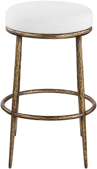 Ferro - Performance Fabric Upholstered Backless Bar Stool - Antique Brass