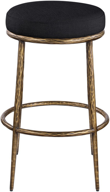 Ferro - Performance Fabric Upholstered Backless Bar Stool - Antique Brass