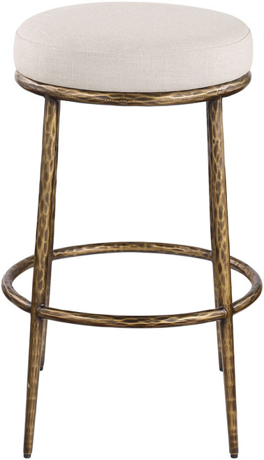 Ferro - Performance Fabric Upholstered Backless Bar Stool - Antique Brass