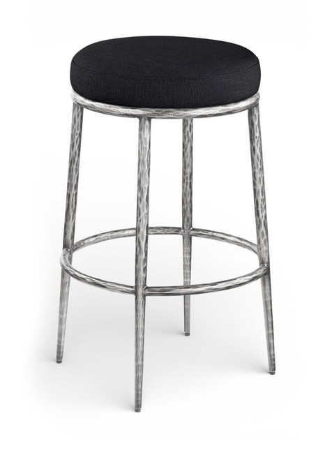 Ferro - Performance Fabric Upholstered Backless Bar Stool - Antique Silver