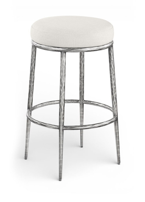 Ferro - Performance Fabric Upholstered Backless Bar Stool - Antique Silver