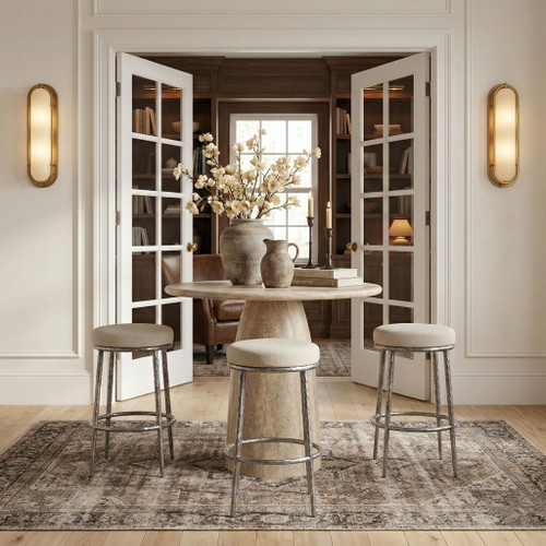 Ferro - Performance Fabric Upholstered Backless Bar Stool - Antique Silver