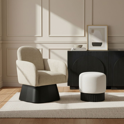 Marlowe - Linen Textured Fabric Upholstered Swivel Accent Chair - Stained Black
