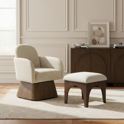 Marlowe - Linen Textured Fabric Upholstered Swivel Accent Chair - Stained Brown