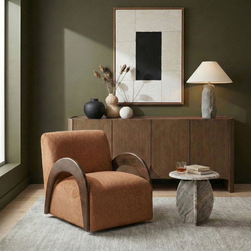 Neria - Chenille Fabric Upholstered Swivel Accent Chair - Painted Brown Base