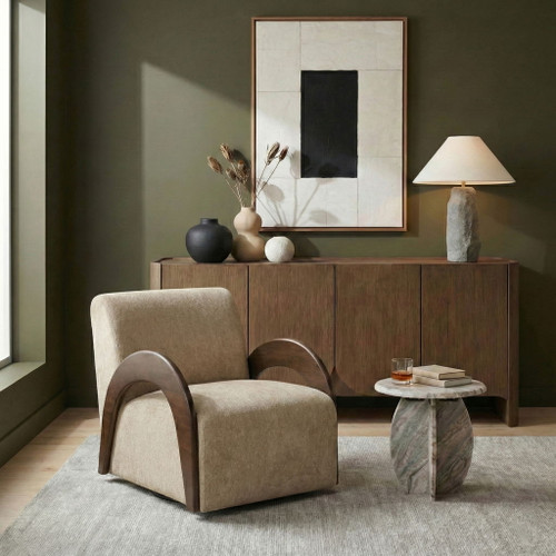 Neria - Chenille Fabric Upholstered Swivel Accent Chair - Painted Brown Base