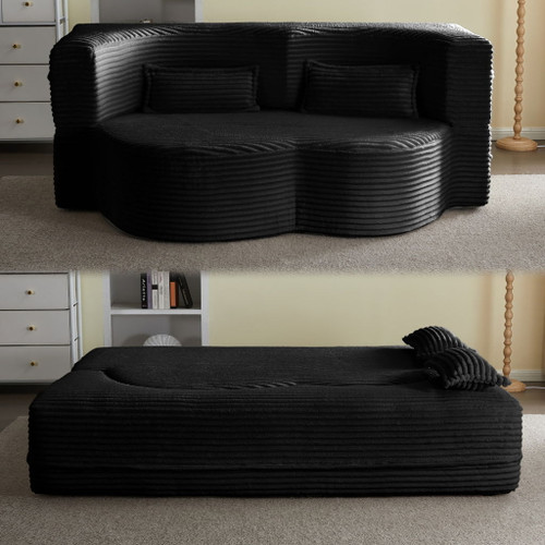 Floor Convertible Sleeper Sofa Bed With 2 Pillows