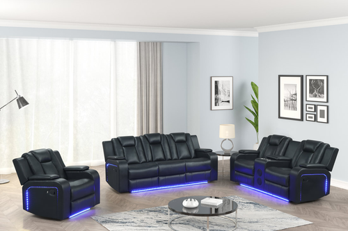 Hulk Black 3PC Reclining Set in Leather Gel