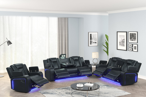 Hulk Black 3PC Reclining Set in Leather Gel Hulk20 by Happy Homes