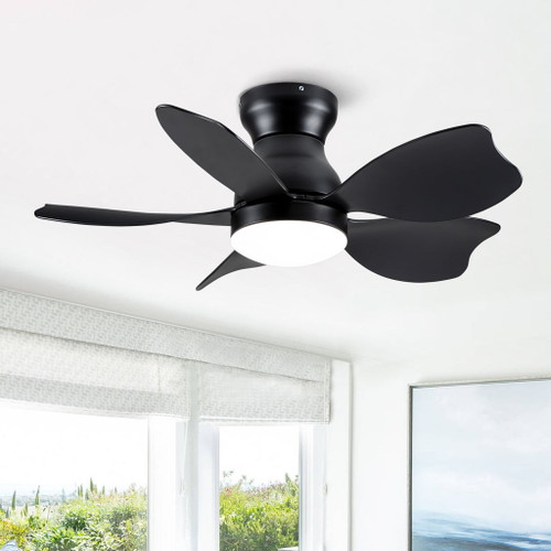 Small Low Profile Flush Mount Ceiling Fan Lighting With Remote Control For Small Room - Black / Matte Black