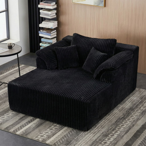 Chaise Lounge Chair Indoor, Oversized Upholstered Boneless Sofa Bed For Living Room - Black