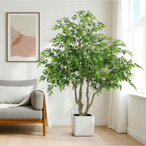 Artificial Banyan Tree With A Trunk And Lifelike Leaves, For Indoor And Outdoor Use - Green