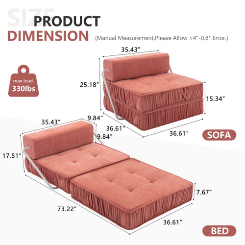 Folding Sofa With Removable Back Cushion, Convertible Futon Sleeper Chair