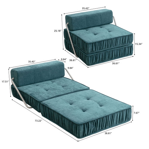 Folding Sofa With Removable Back Cushion, Convertible Futon Sleeper Chair