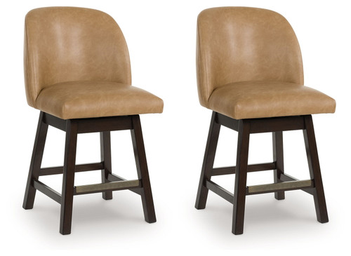 Neymorton - Upholstered Swivel Faux Leather Barstool (Set of 2) - Dark Grayish Brown