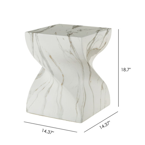 Outdoor End Table, Round Side Table For Patio And Garden - Marble