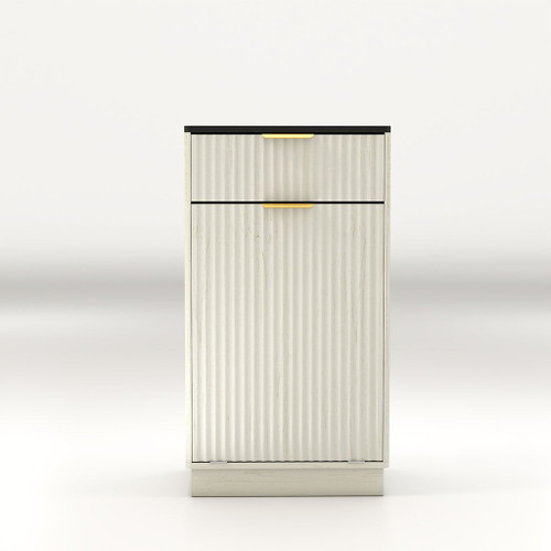 Tilt Out Trash Can Cabinet With Wave Textured Drawer & Pull Out Bin