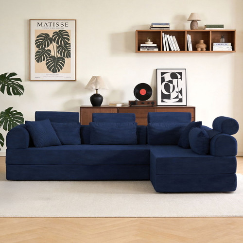 Modern L-Shape Modular Sectional Sofa, Compressed Design