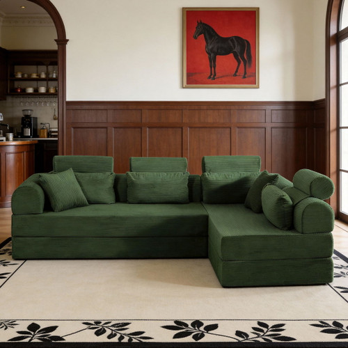 Modern L-Shape Modular Sectional Sofa, Compressed Design