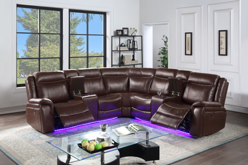 Levin - Power Reclining Sectional - Dark Brown