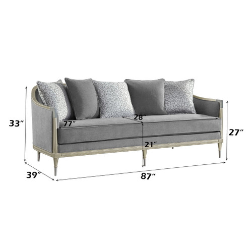 Fernando - Sofa With 5 Pillows - Champagne / Gray