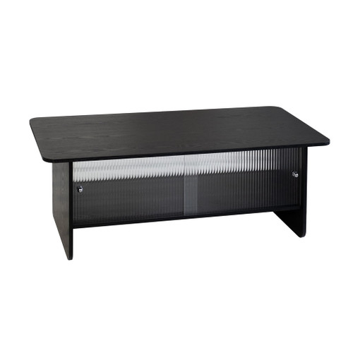 Rectangular Coffee Table With Sliding Door Storage Center