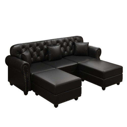 Upholstered Sofa With Nailhead Trim, Rolled Armrests With Ottoman