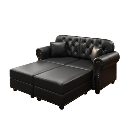 Upholstered Sofa With Nailhead Trim, Rolled Armrests With Ottoman