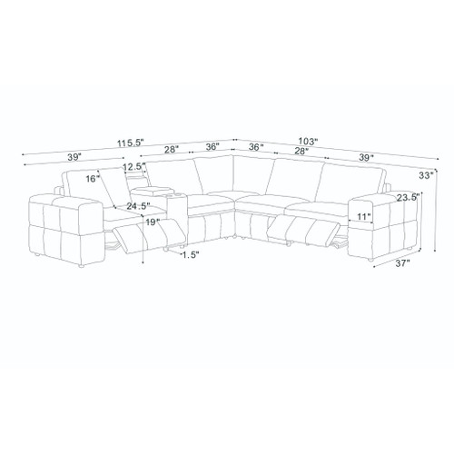 Upholstered Large Arms Sectional With Recliner Seats