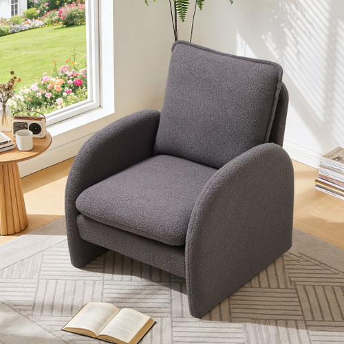 Modern Sherpa Upholstered Accent Chair, Comfortable Living Room Armchair, Lounge Chair For Bedroom, And Office
