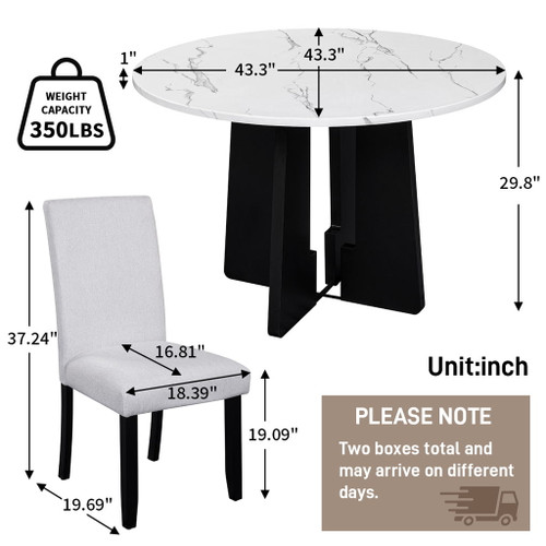 5 Piece Round Dining Table Set, Modern Dining Table And 4 Upholstered Chairs For Dining Room