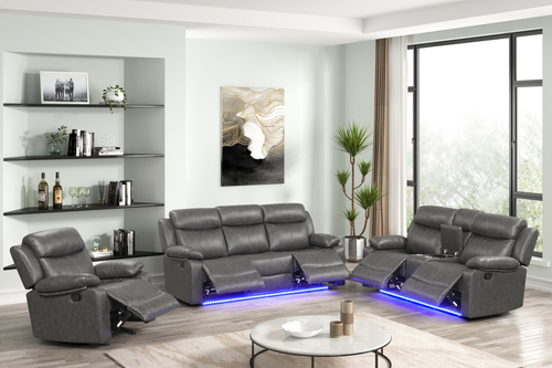 Aiden Gray 3PC Reclining Set in Leather Gel by Happy Homes