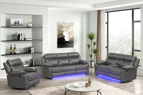 Aiden Gray 3PC Reclining Set in Leather Gel
